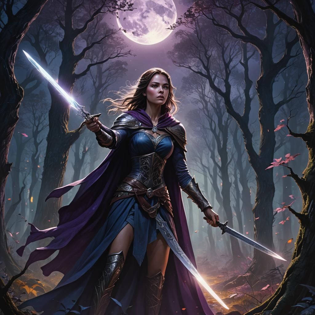 Enchanted Forest Warrior with Glowing Sword