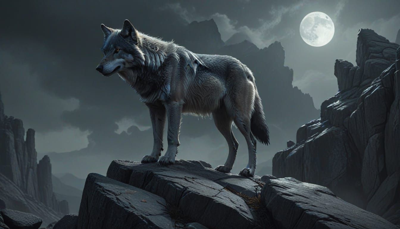 Gray Wolf on Rocky Outcrop Digital Painting