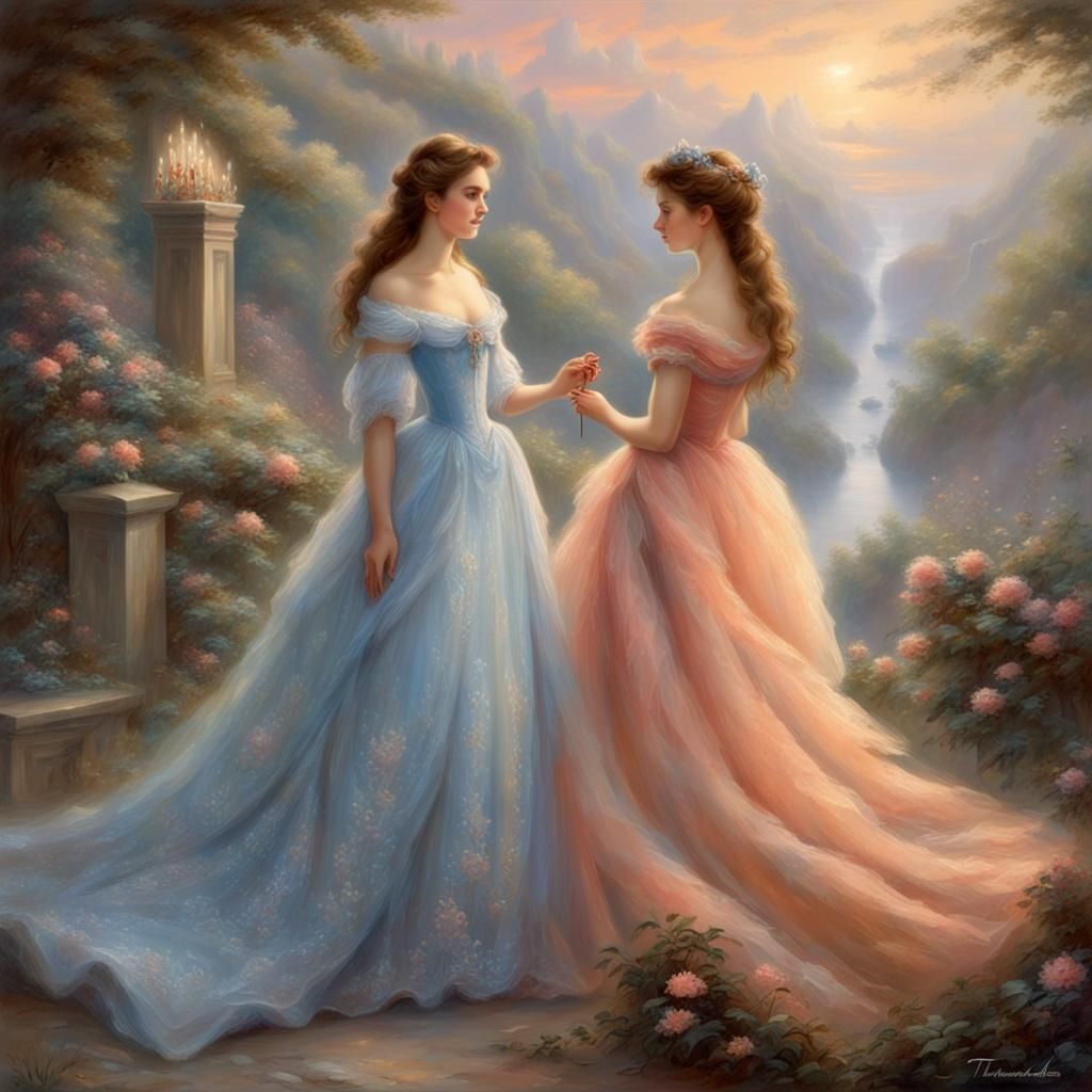 Ethereal Twin Princesses in a Hyperdetailed Fantasy Painting