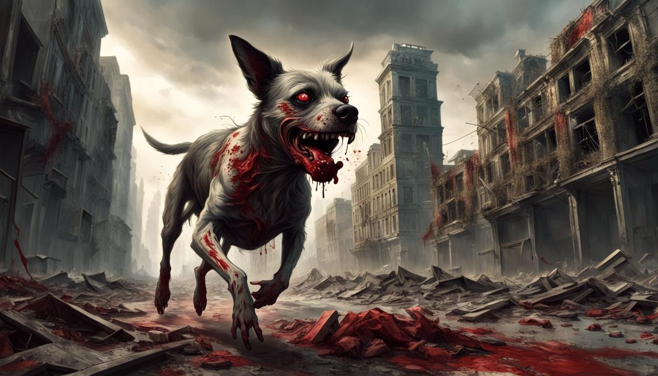 Zombie Dog in Dystopian Cityscape
