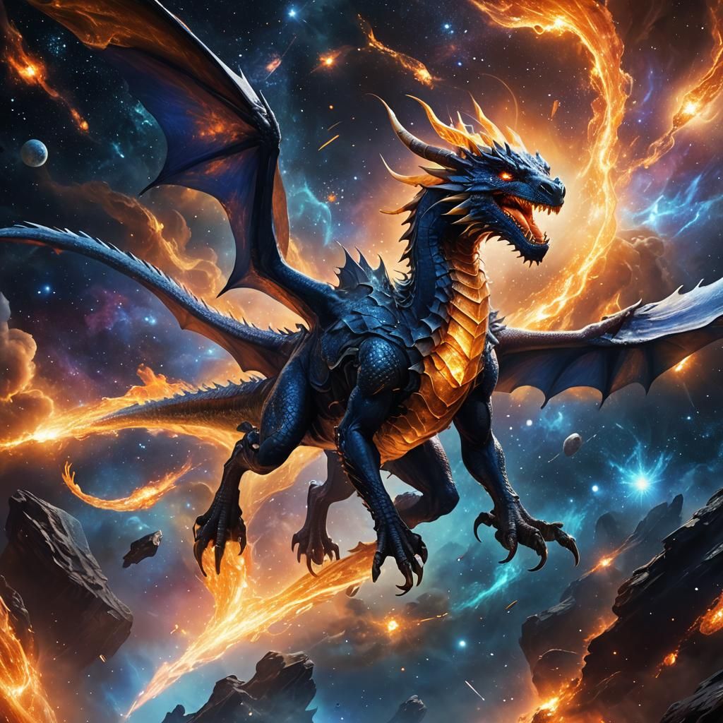 Galactic Sapphire Dragon Nebula Flight: Cinematic Concept Ar...