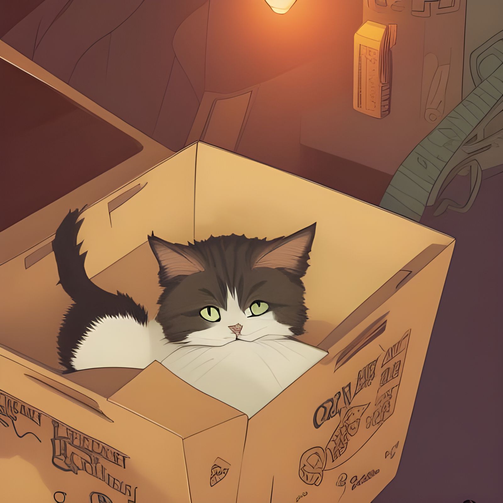 Cat In A Cardboard Box