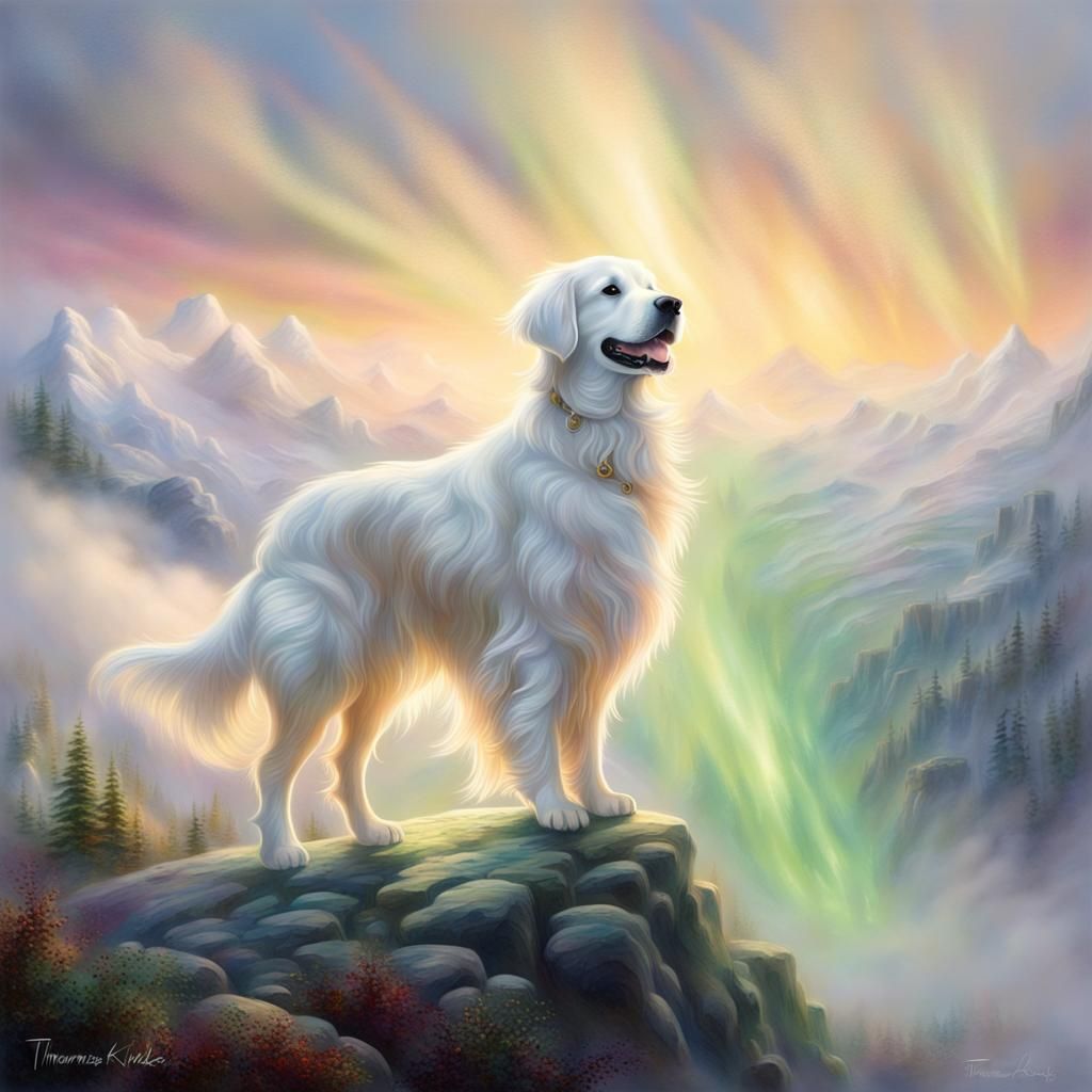 Golden Retriever Under Northern Lights, Fantasy Art
