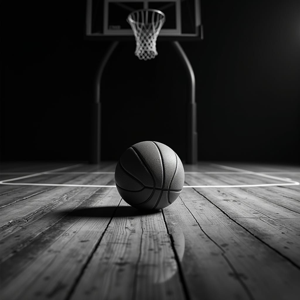 Dramatic Black and White Basketball Court in 3D Relief