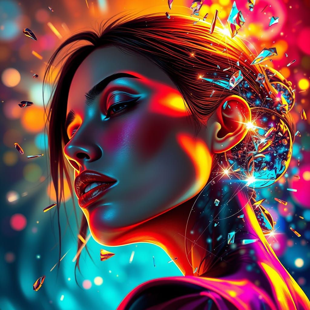 Futuristic Woman Reacts to Sonic Boom in Vibrant Glow