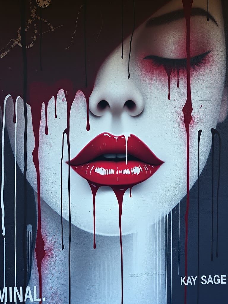 Ethereal Woman with Faded Lipstick in a Deserted Landscape