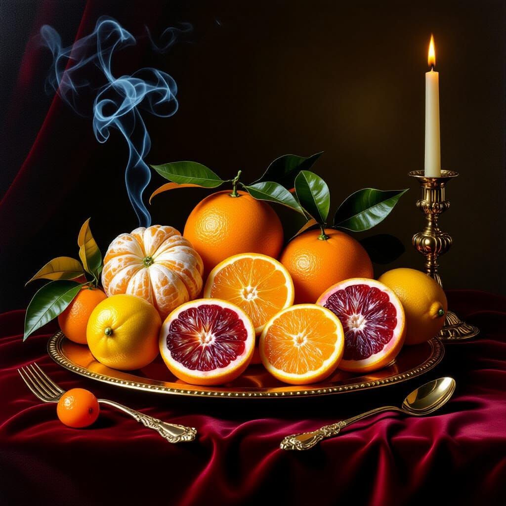 Opulent Citrus Still Life in Baroque Style