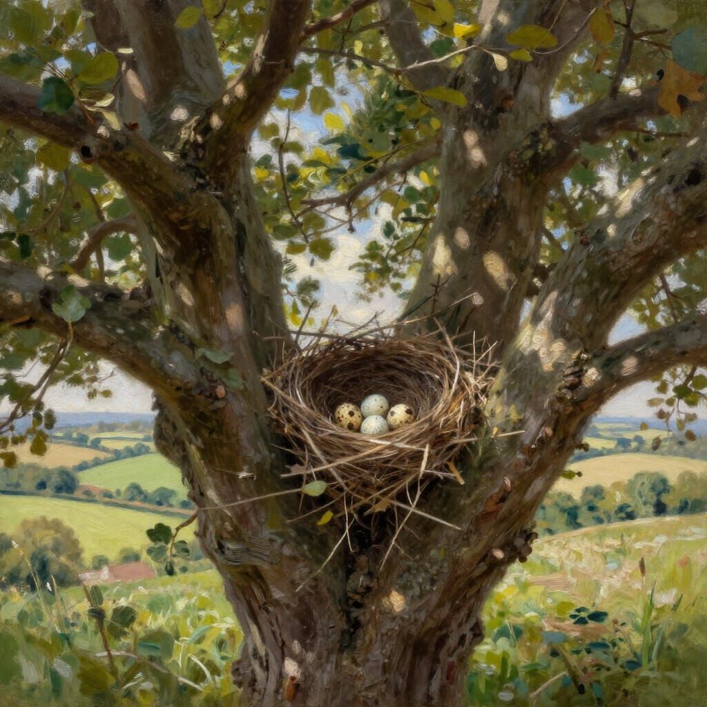 Cozy Bird Nest with Eggs in British Countryside