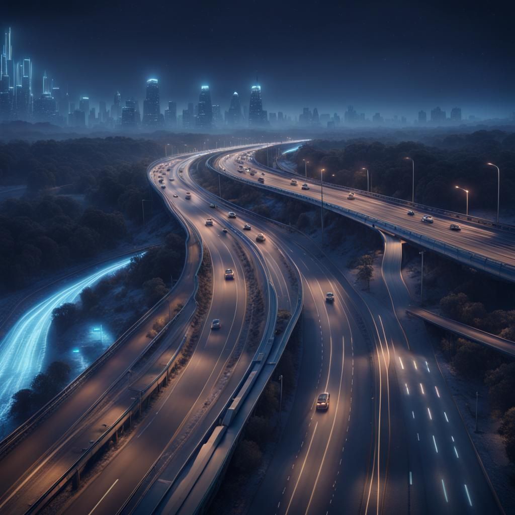 Night Highway Traffic in Detailed Matte Style