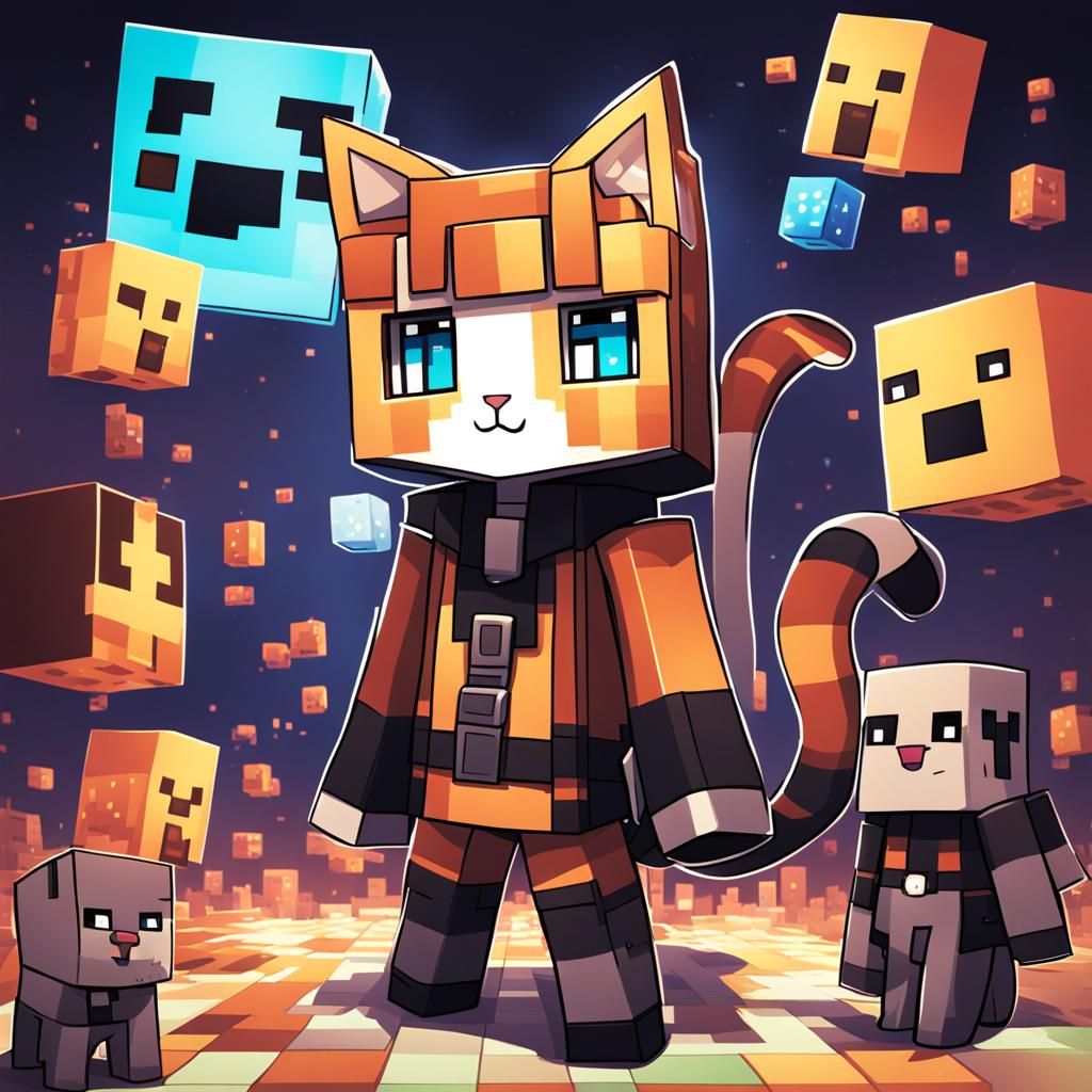 Cat in Minecraft Costume, Anime Style