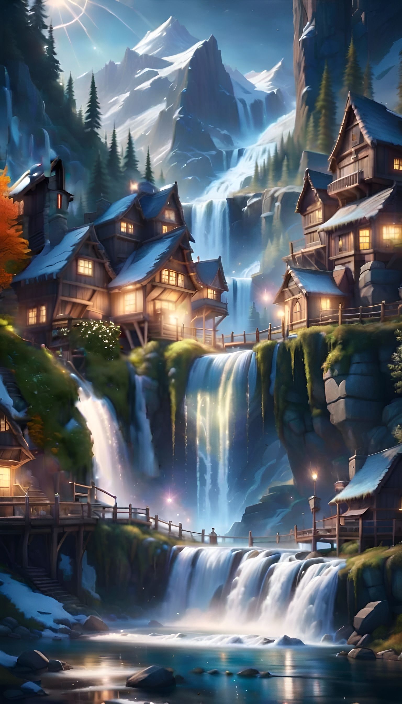 Sparkling Expansive Waterfalls Landscape