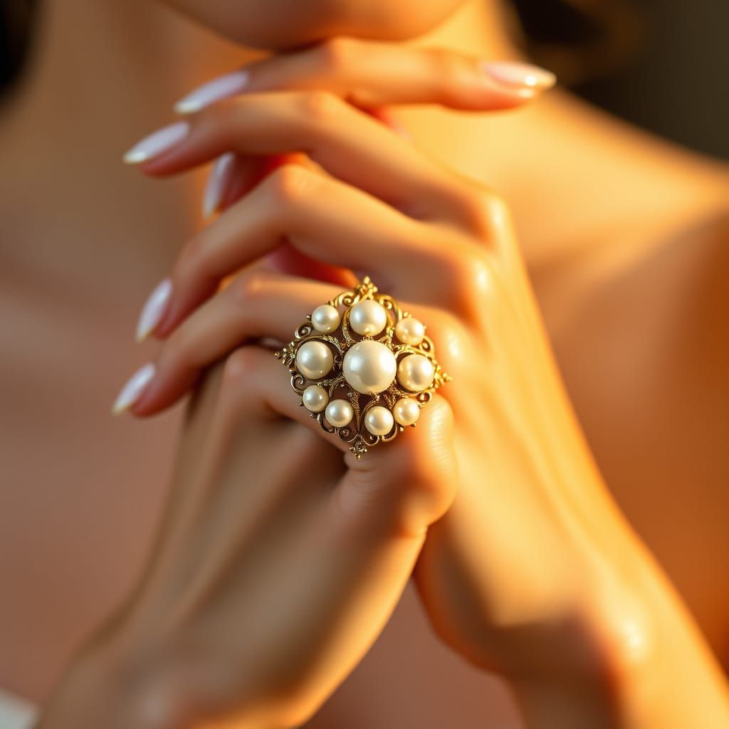 Exquisite Pearl Wedding Ring in Fabergé Style