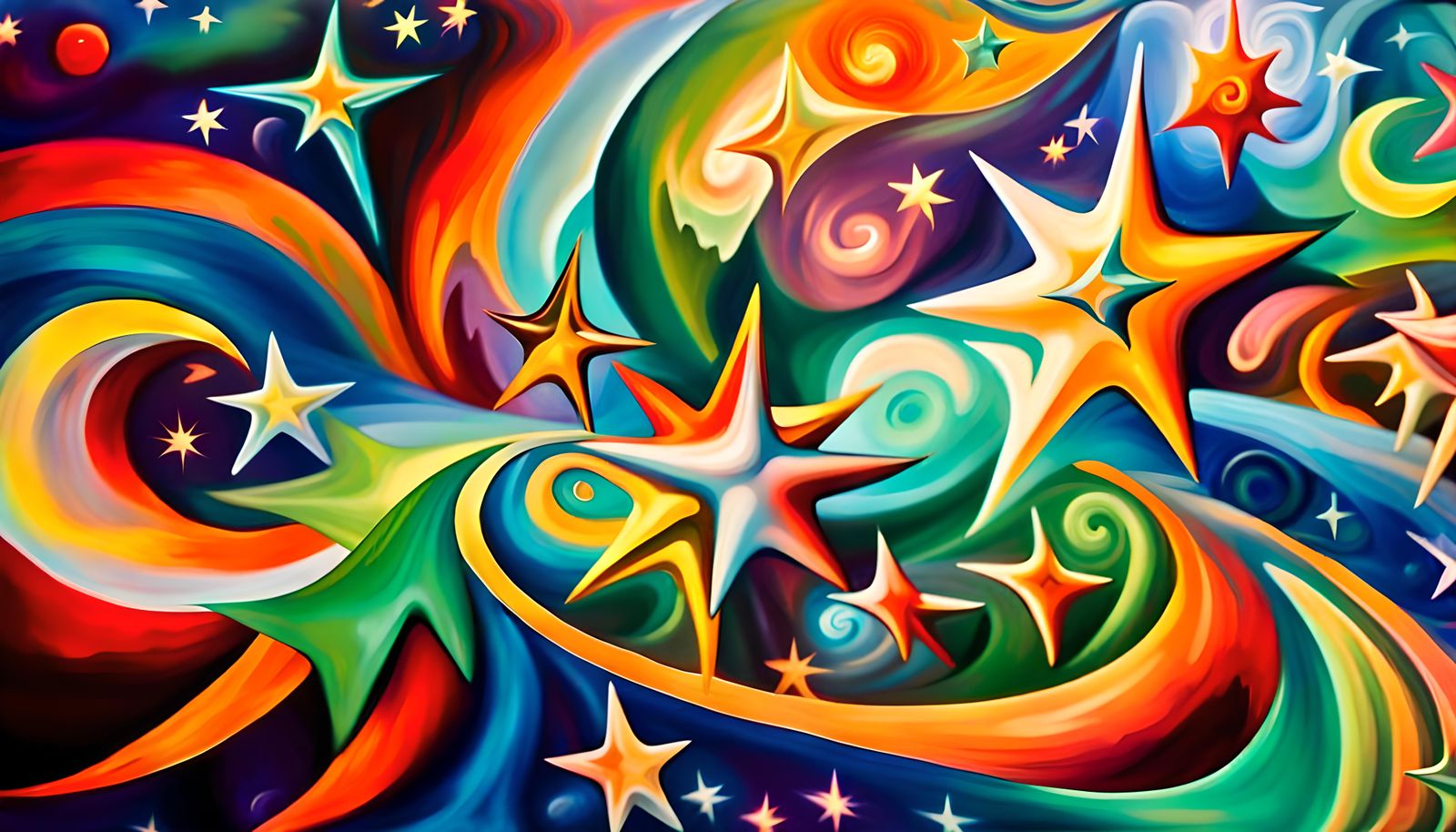 Iridescent Stars in Electromagnetic Plasma, Impasto Painting