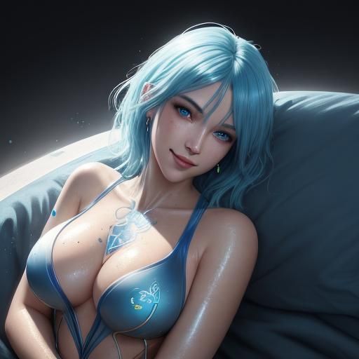 Anime Girl Portrait with Blue Hair, Detailed Art