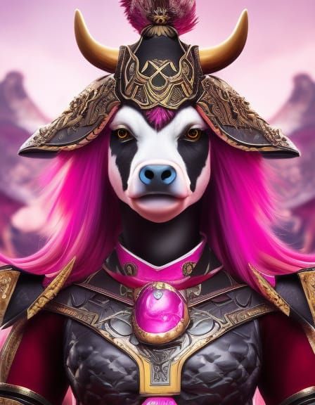 Magenta Armored Minotaur: 8k Manga Fantasy Art