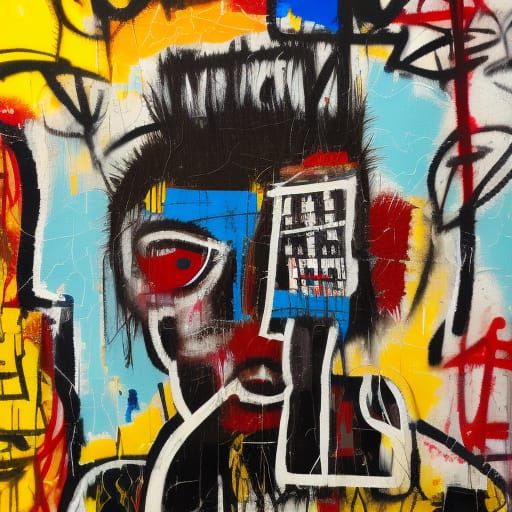 Basquiat-Inspired Neo-Expressionist Artwork with Broken Gun