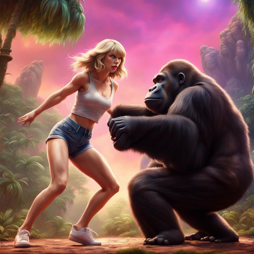Taylor Swift and Harambe in Heaven: 3D Digital Art