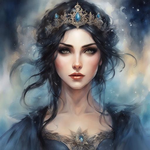 Dark Gothic Mistress Portrait in Watercolor Style