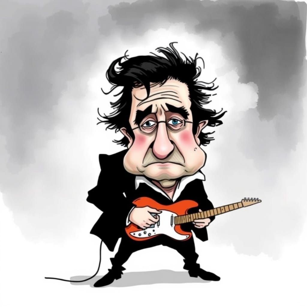 Caricature of Johnny Cash in Black Clothes