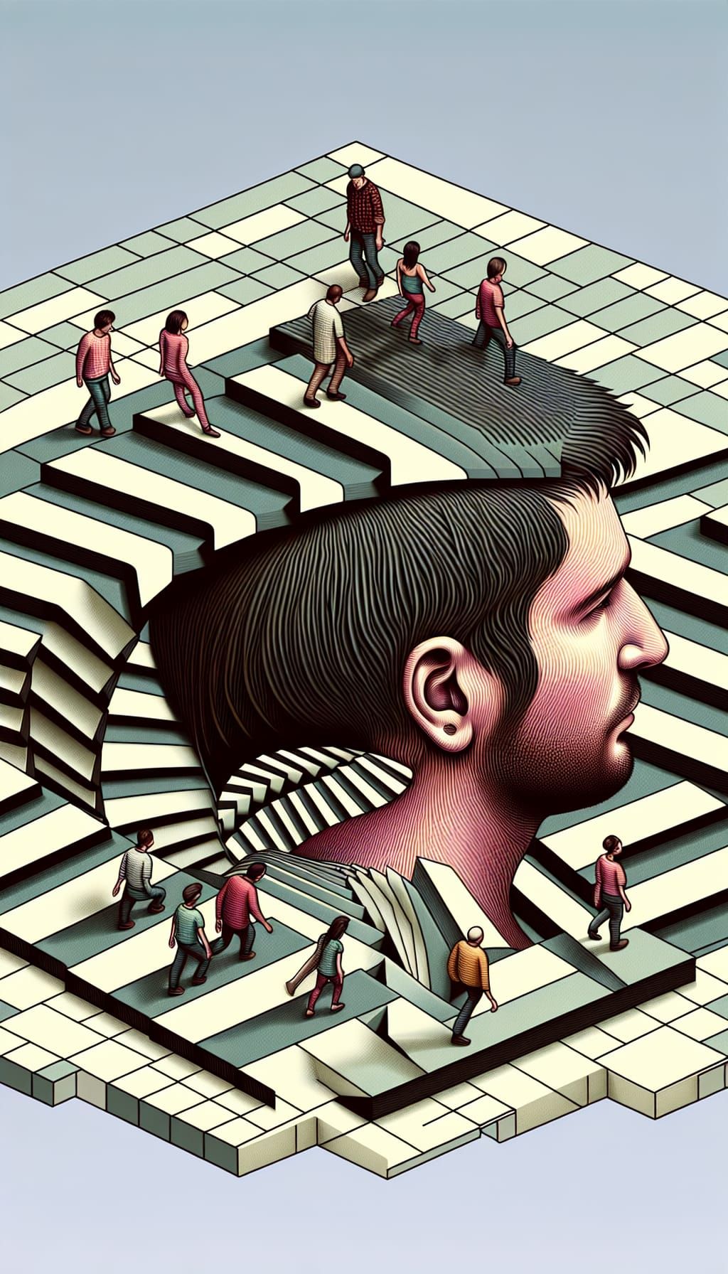 Isometric Optical Illusion: Perpetual Struggle