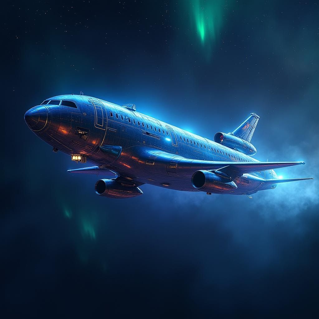 Iridescent Mothership Soaring Through Starry Night