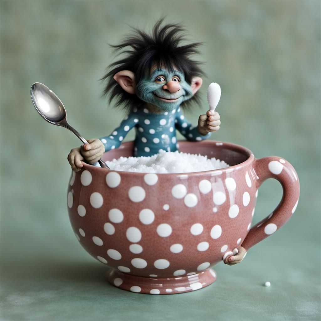 Kind Little Troll Eating Sugar
