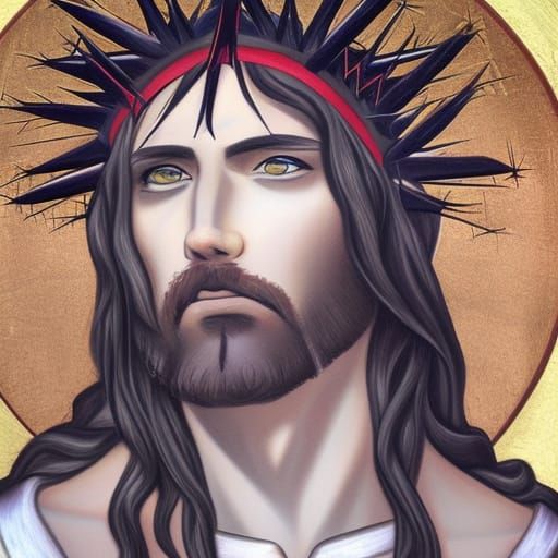 Anime Portrait of Jesus with Crown of Thorns