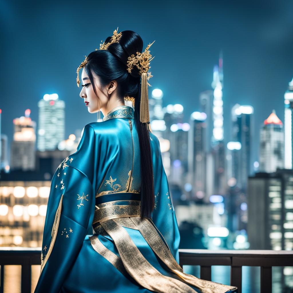 Ancient Chinese General on Balcony in Noir Style