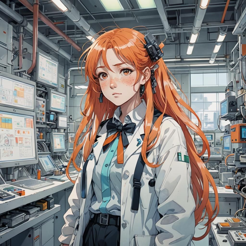 Anime Scientist in High-Tech Laboratory