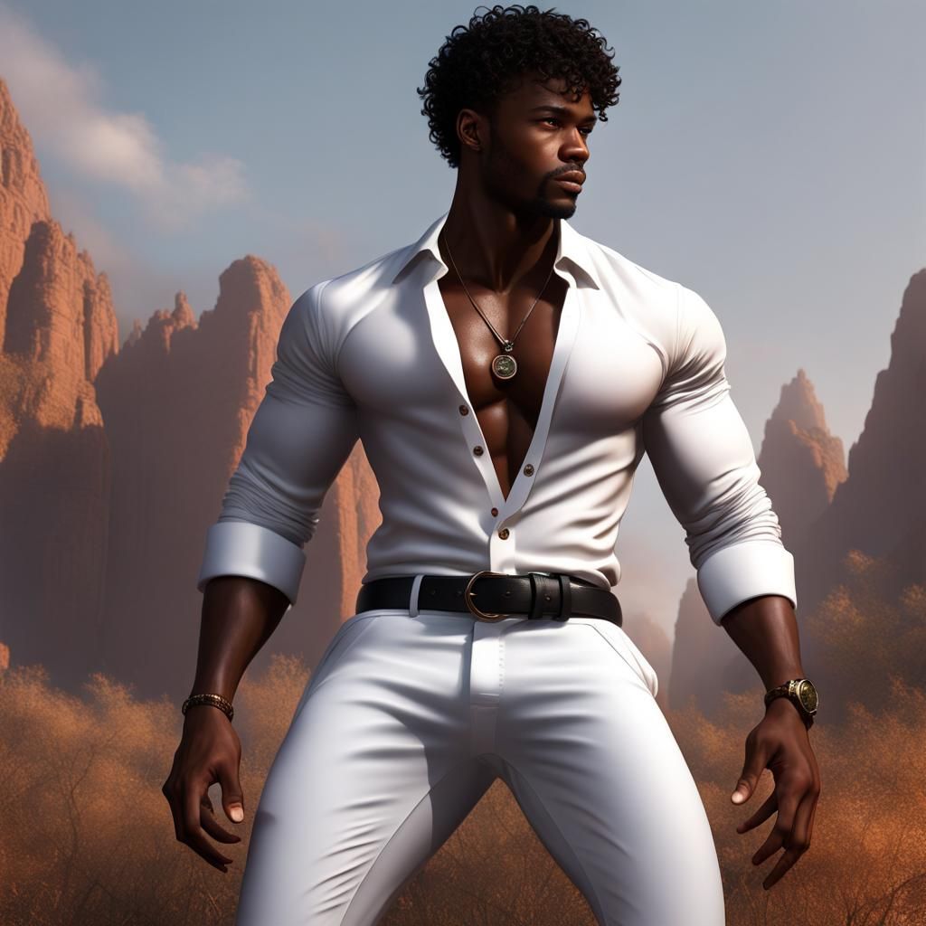 Handsome Muscular Man in Detailed Matte Painting