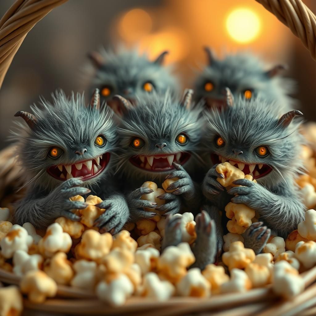 Monsters Enjoy Caramel Popcorn in Pastel Colors