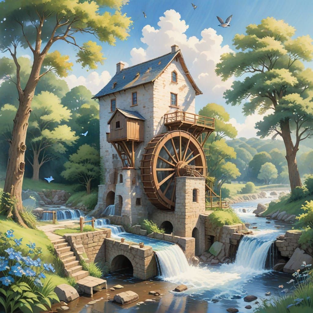 Flour mill running on waterwheel.