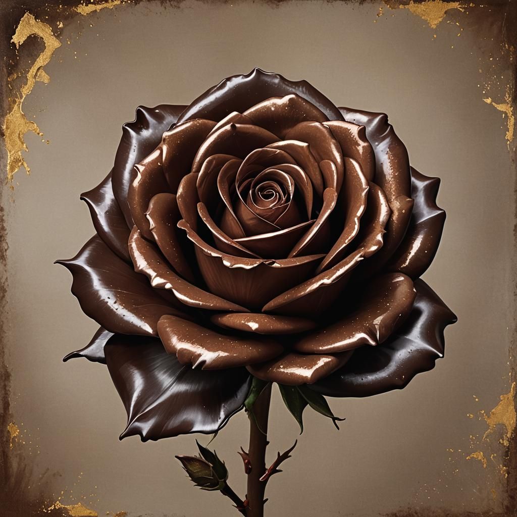 Exquisite Dark Chocolate Rose: Detailed Matte Painting