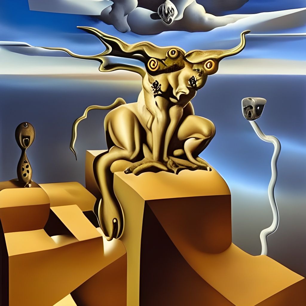 Surreal Gargoyle Melts on Canvas, Dali Style