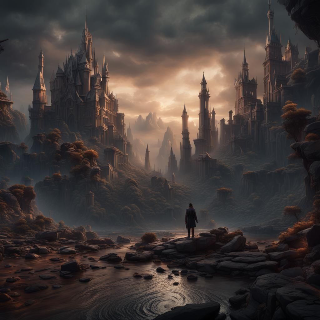 Fantastical Man in a Dark World: Detailed Matte Painting
