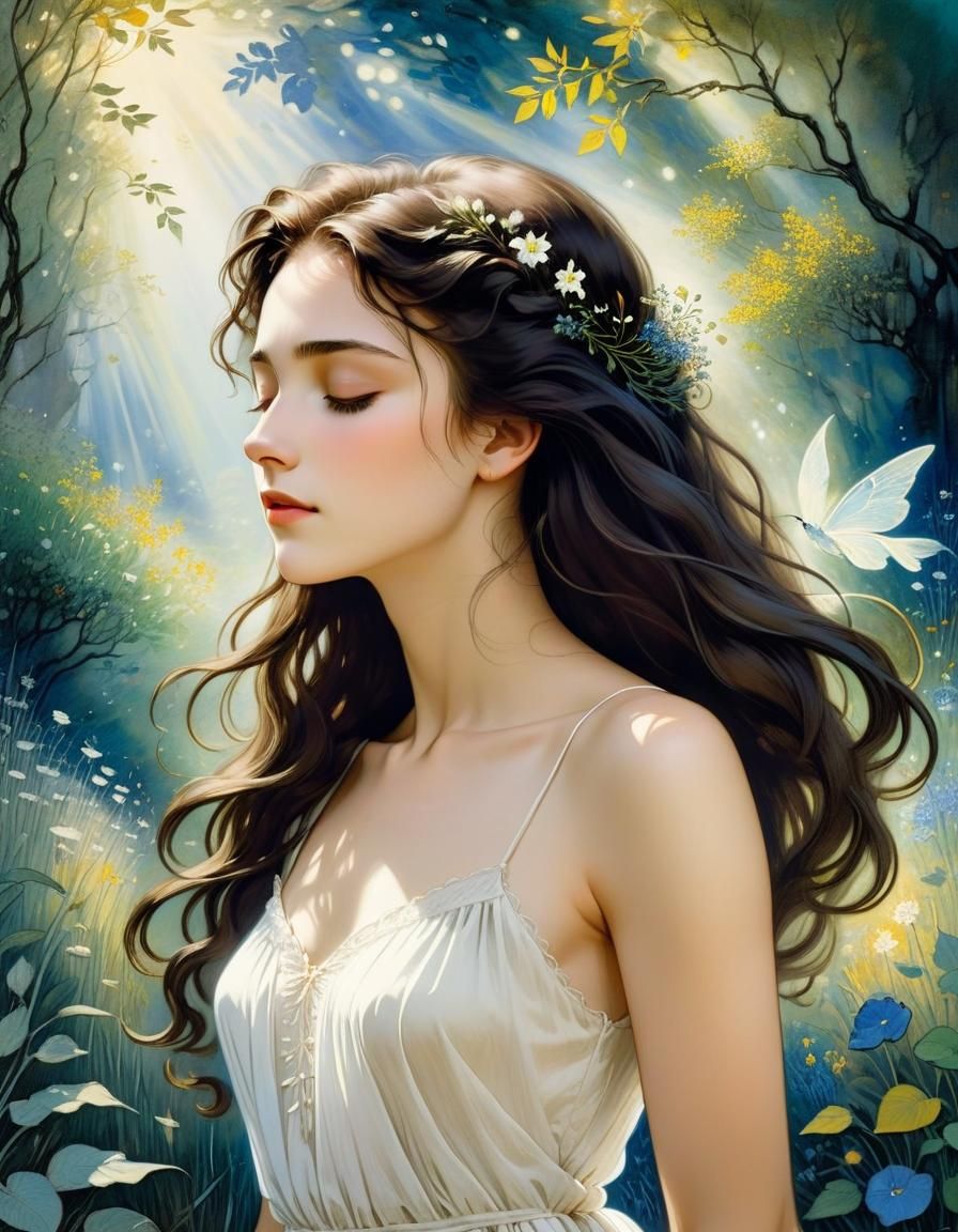 Brunhildr, Odin's favourite daughter, in the gardens of Asgard