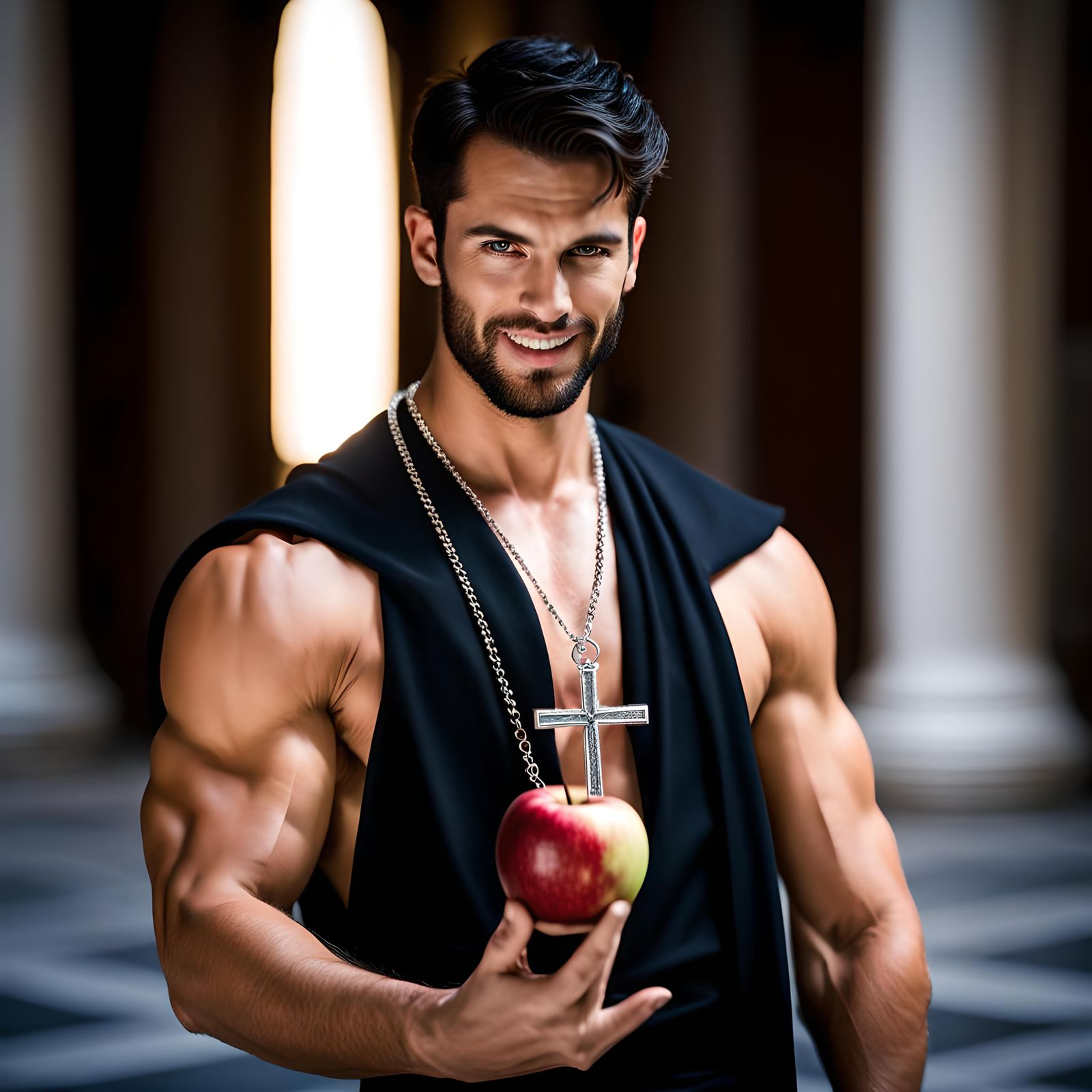 Provocative Priest in Vatican with Apple, Professional Photo