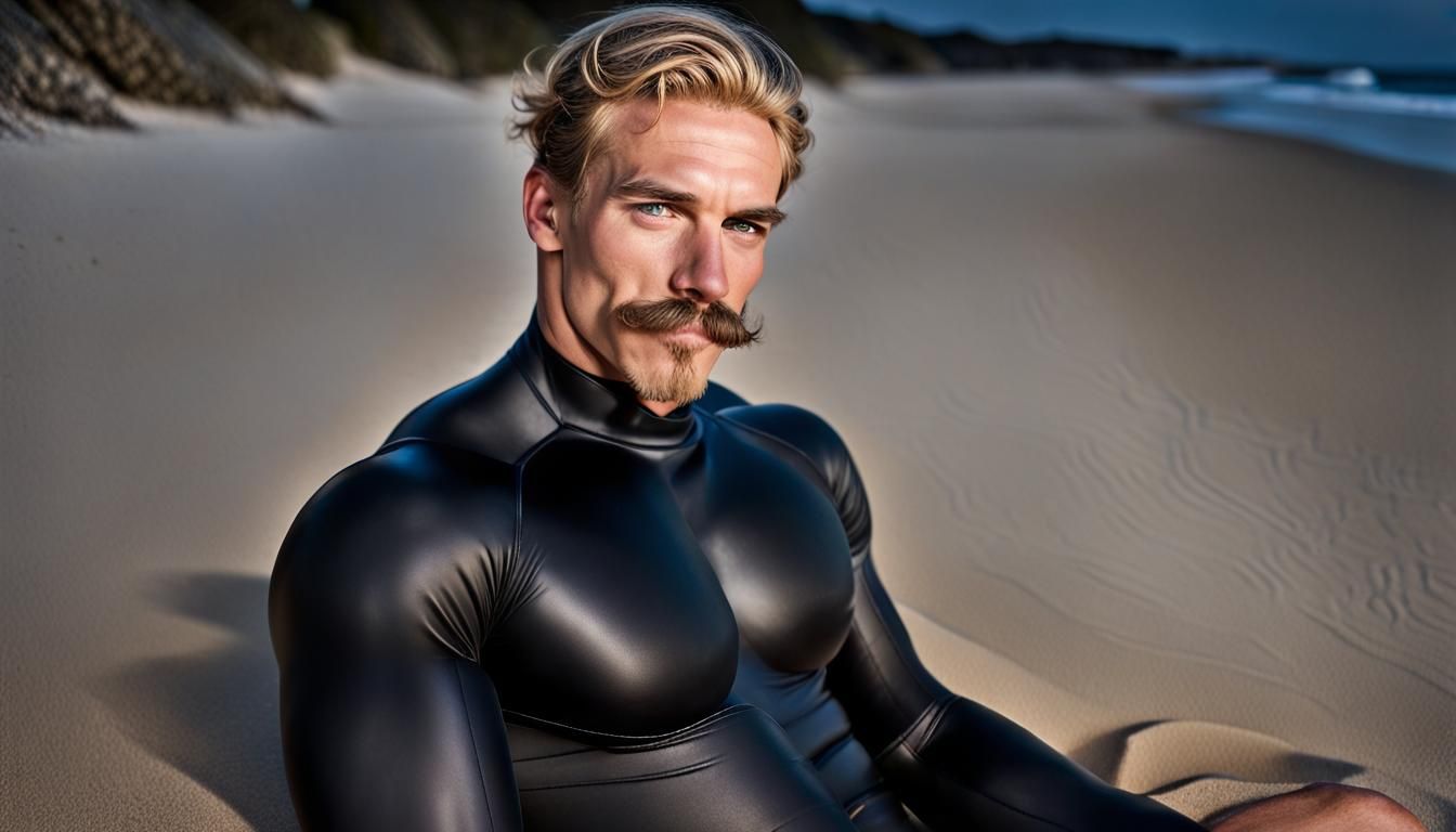 Hypermasculine Bodybuilder Sleeps on Sandy Beach