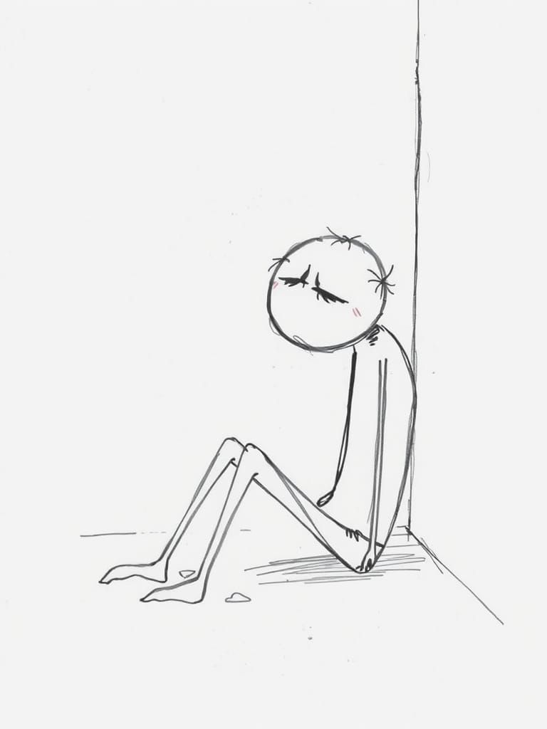 Pencil Sketch of Exhausted Stick Figure