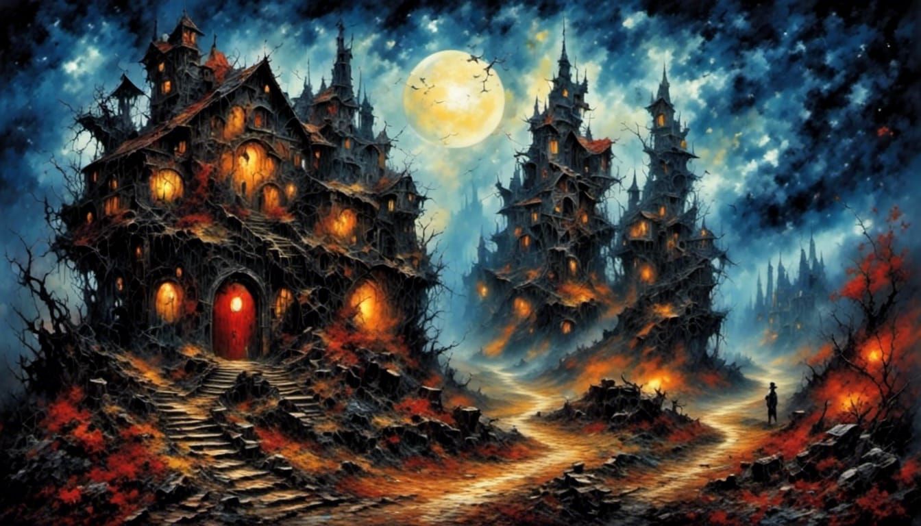 Dystopian Landscape with Contrasting Red and Blue