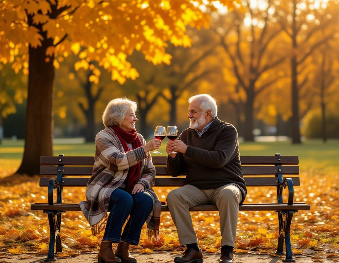 Couple's Autumn Sunset Toast in Park