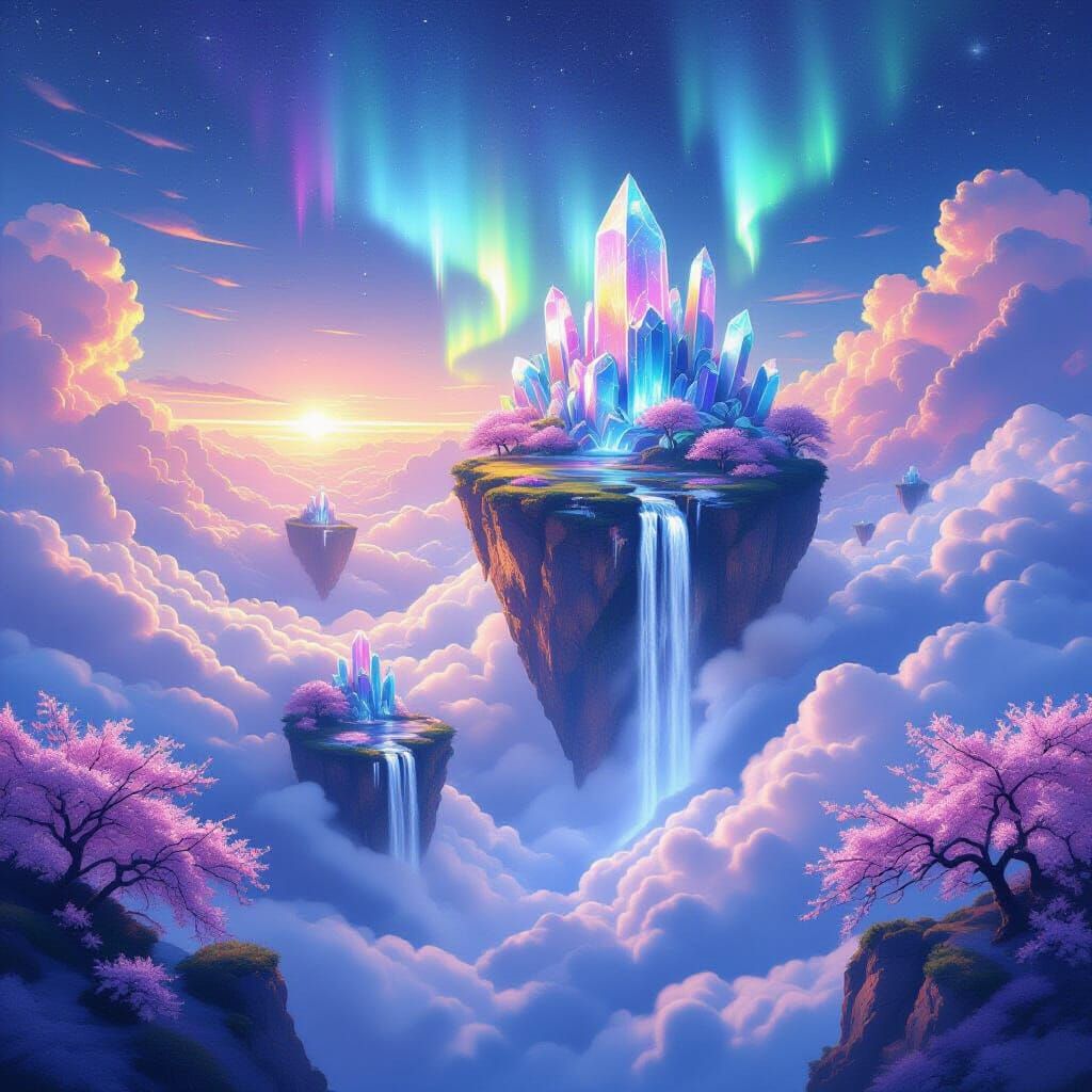 Floating Islands with Rainbow Crystals and Auroras