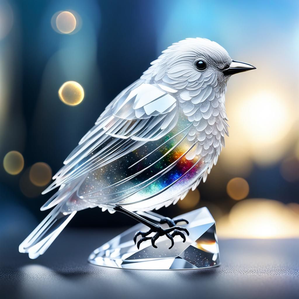 Hyper-Realistic Crystal Ice Bird with Bioluminescence