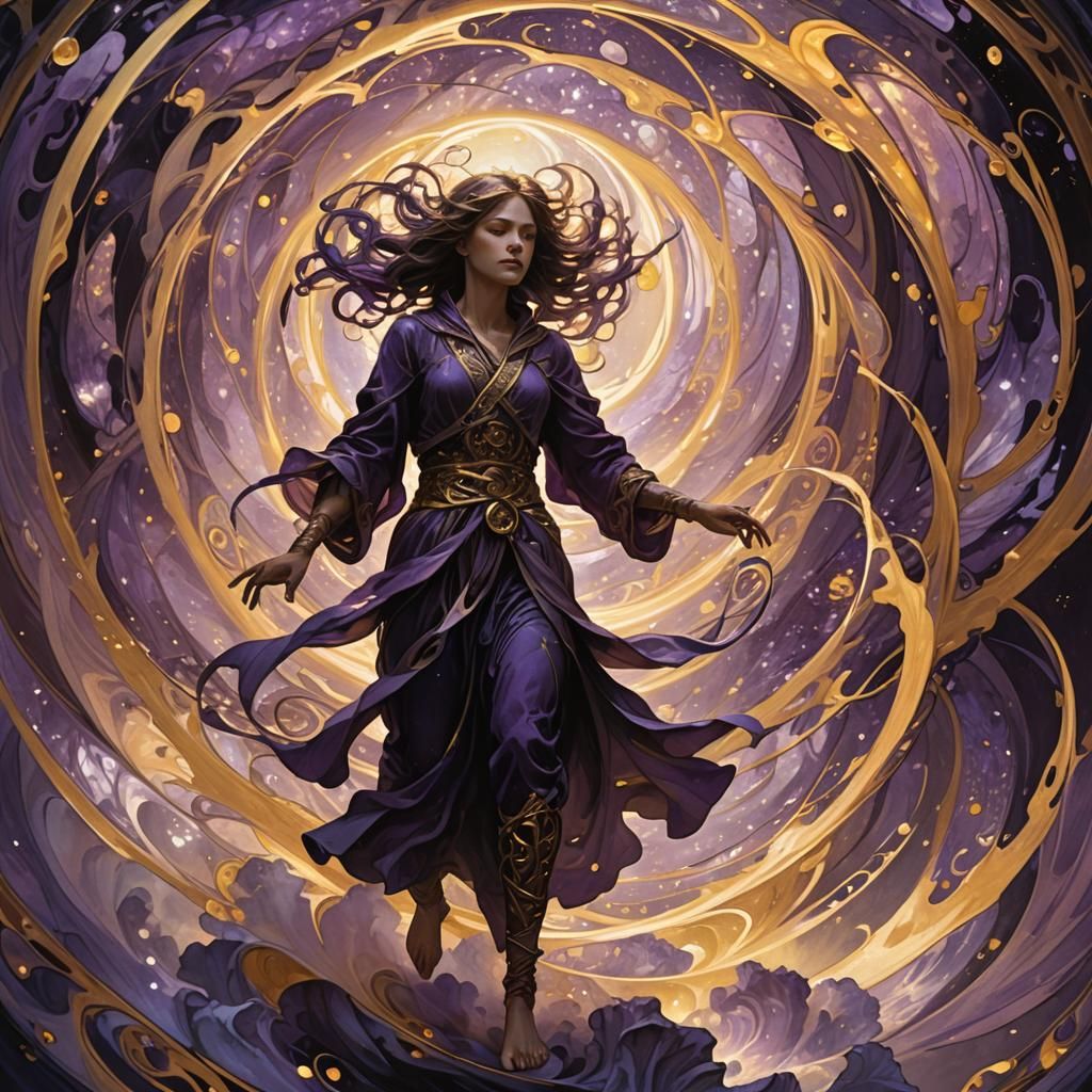 Dark Fantasy Figure Falling Through Translucent Vortex