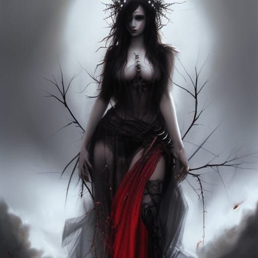 Gothic Woman with Crown of Thorns: Fantasy Art