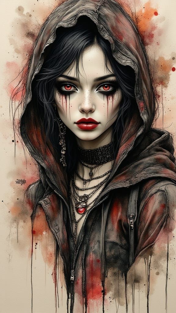 Punk Gothic Girl Sketch in Bohemian Whimsy Style