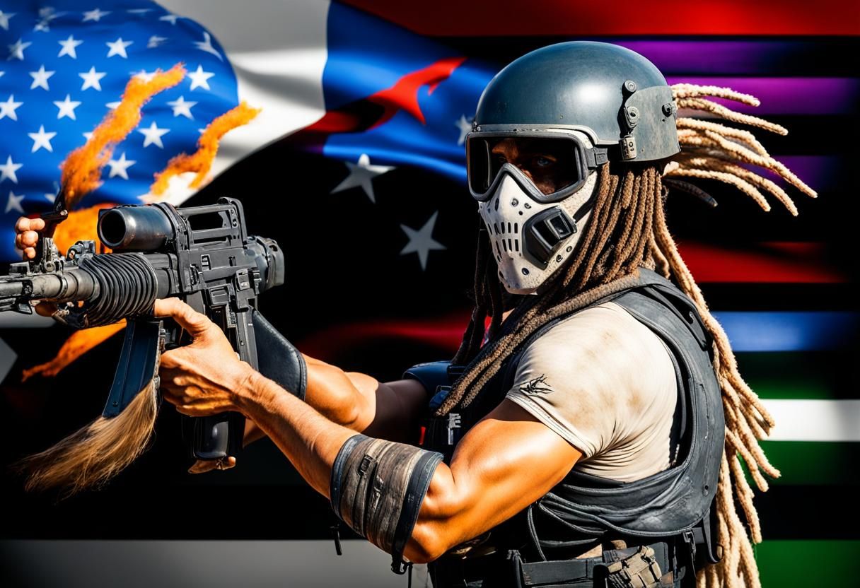 Dystopian Desert Battle Scene with Football Elements