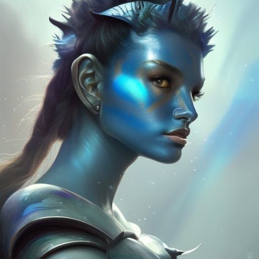 Blue Na'vi Warrior with Swirling Blades