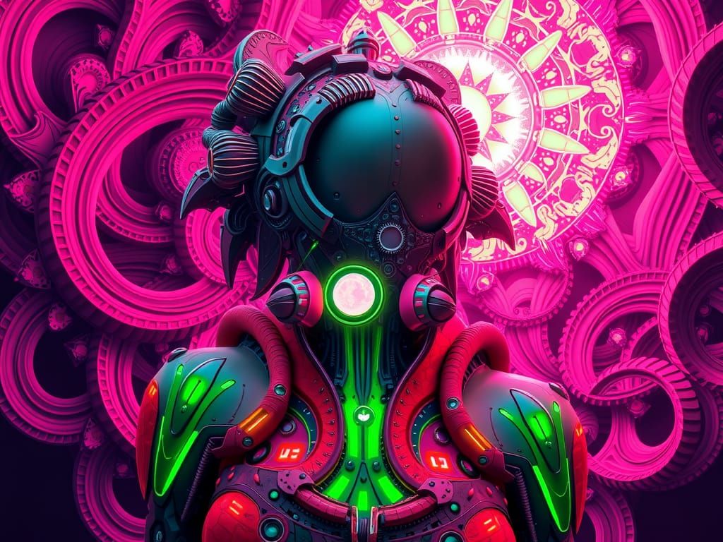 Biomechanical Goddess in Biopunk Pop Art Style