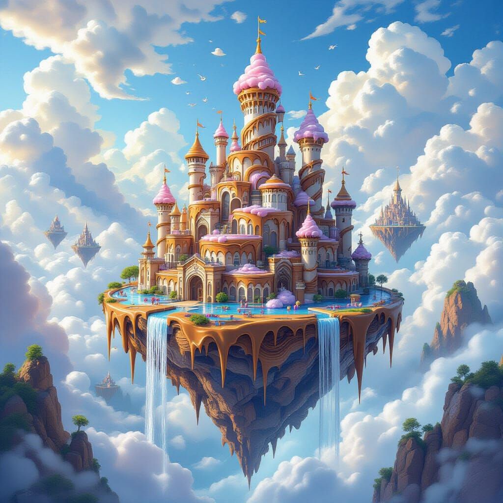 Floating Chocolate City with Sugar Towers and Syrup Waterfal...